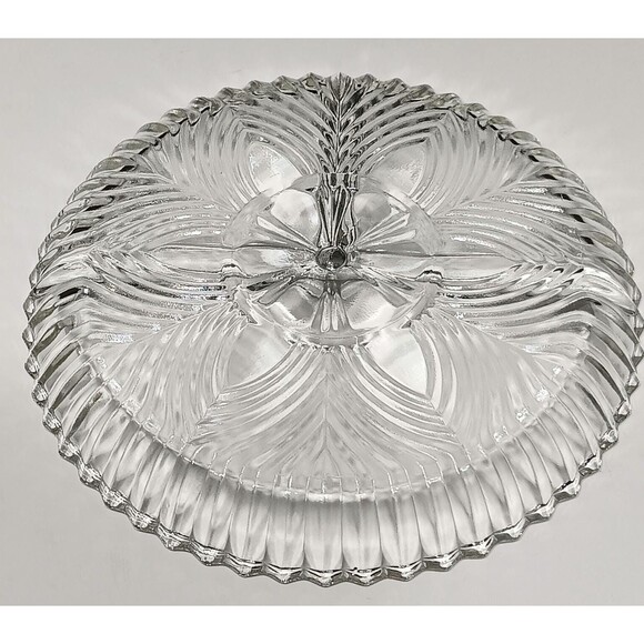 Vintage Clear Glass Divided Relish Retro Mid Century Dish with Starburst Pattern - Picture 3 of 3